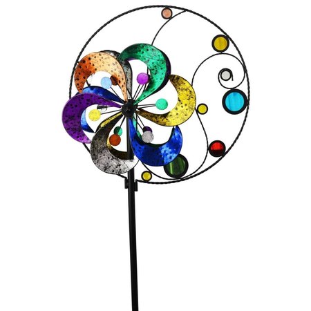 PIPERS PIT 84 in. Circle & Flower & Mirrors Spinner Stake PI2644285